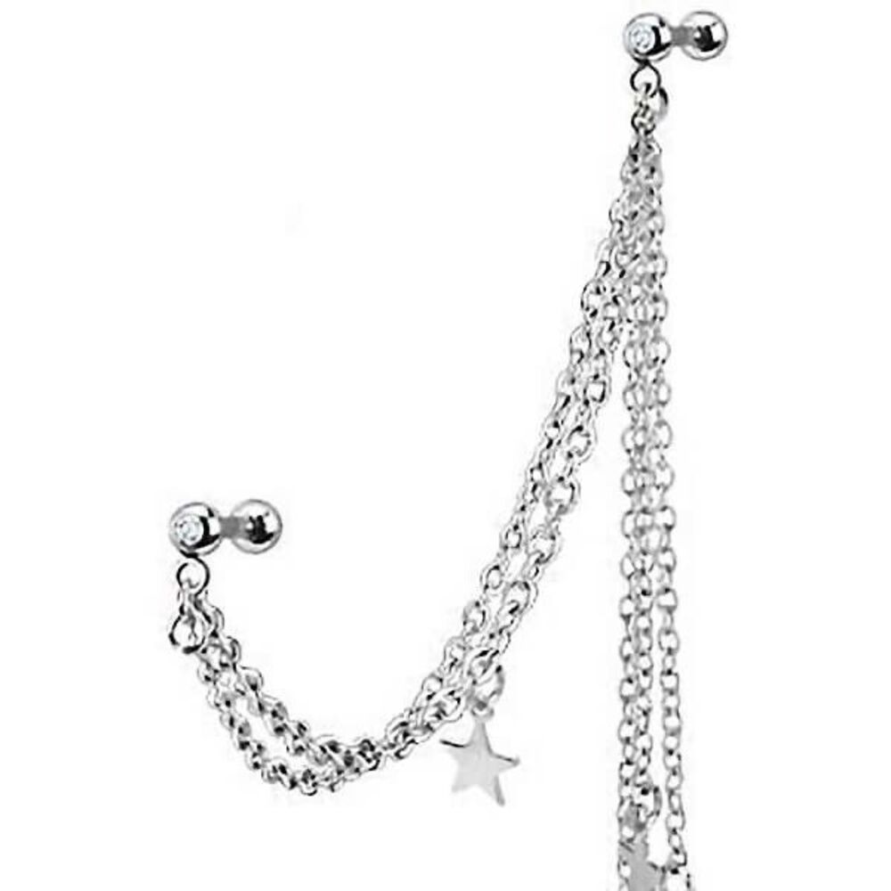 Tragus to Helix Chain Earring with Dangle Stars | 316L Steel